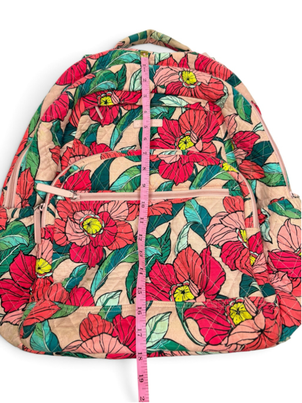 Vera Bradley Vintage Floral Quilted Campus Backpack Pink Green - Picture 8 of 16